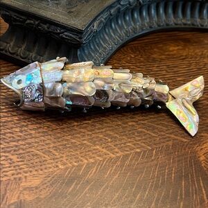 RARE Vintage Articulated Abalone and Brass Fish Bottle Opener